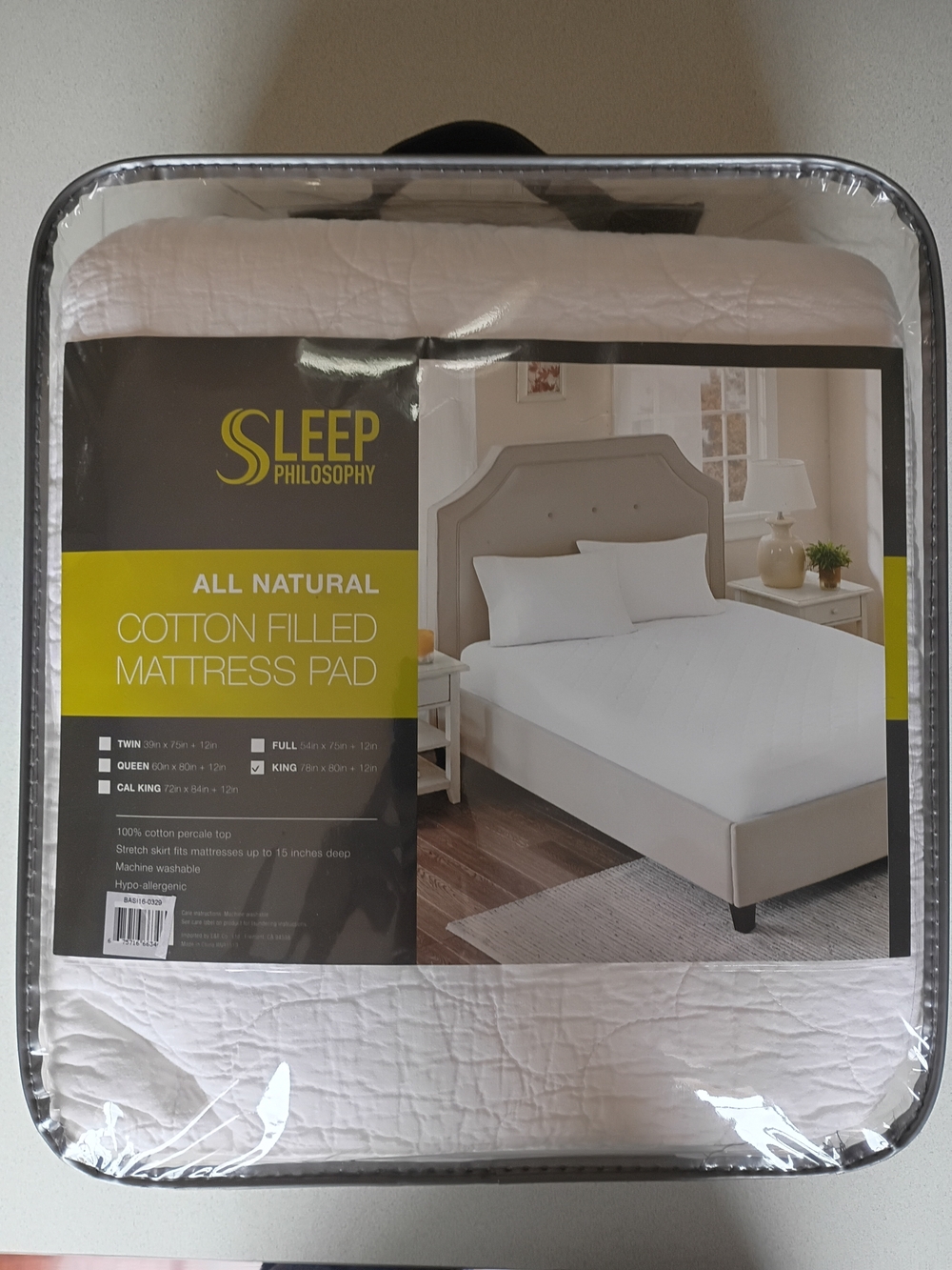 King Size White Mattress Pad Natural Hypoallergenic Machine Washable 100% Cotton